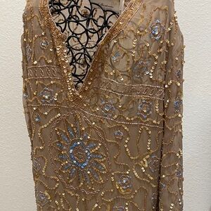 LaBellum Sequin Dress with Gold and Black Accents